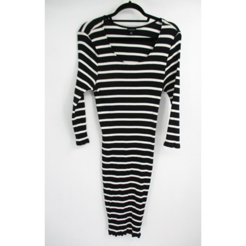Torrid Womens Dress Size 3 Black White Striped Long Sleeve Midi Bodycon Stretchy